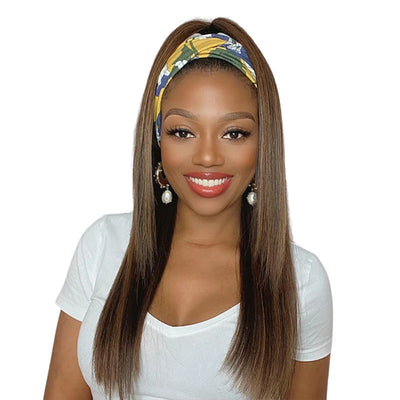 Highlight Color Straight Headband Wig – Real Human Hair, Medium & Long Length, Dyeable & Ironable, Fits All Skin Tones & Face Shapes