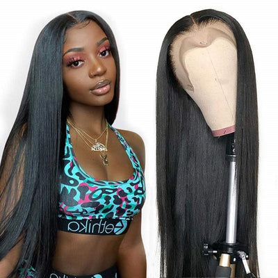 European & American Front Lace Wig – Black Long Straight Hair, High Temperature Silk, Dyeable, 10-26 Inches