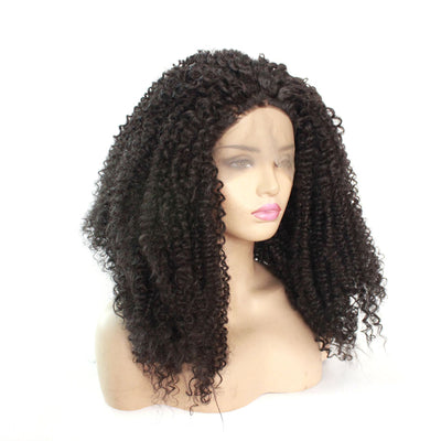 Dark Brown African Fashion Small Curly Lace Front Wig | Half-Hand Crochet Long Curly Hair