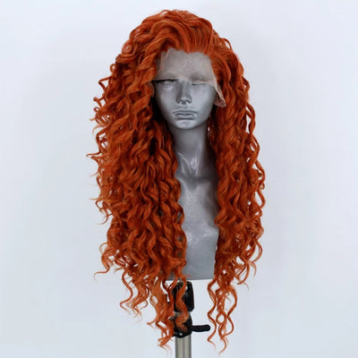 European & American Hand Woven Front Lace Wig – Long Curly Hair, Swiss Net, High-Temperature Silk, 300g