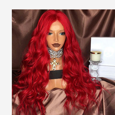 Chemical Fiber Front Lace Wig Headgear – Red Long Curly Hair, High Temperature Wire, Breathable, European & American Lace for Women