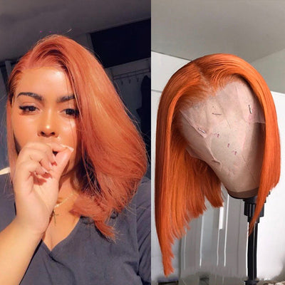 Gradient Color Short Bob Wig – Orange Lace Front Human Hair, 8" & 16" Lengths, Dyeable, 150% & 180% Density