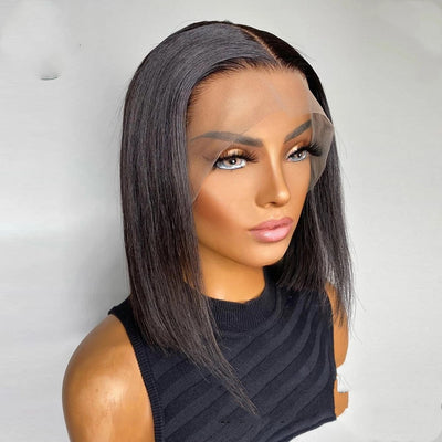 Sleek Short Bob Transparent Lace Front Wig – Versatile Styles for All Face Types