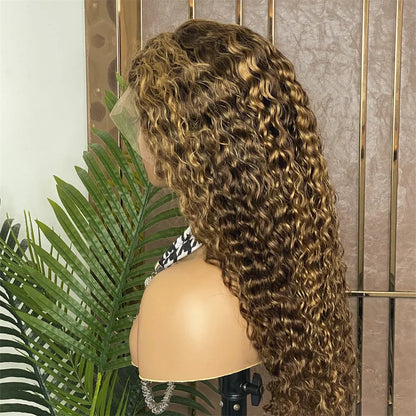 Hair Highlight 4/27 Brown Color Water Wave Wig 13x4 Lace Front Human Hair Wig