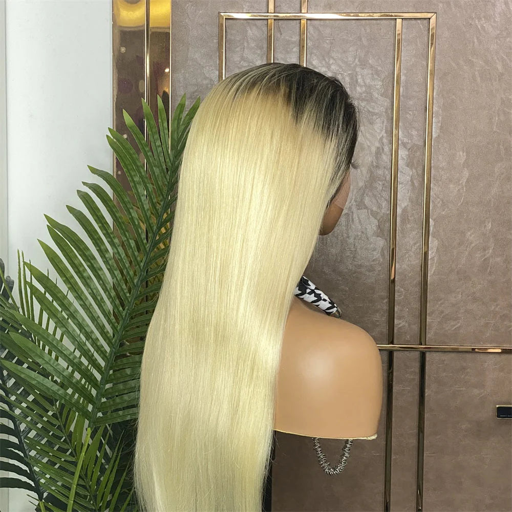 Hair Straight Human Hair Wig 1b/613 Ombre Blonde 13x4 Lace Frontal Wig