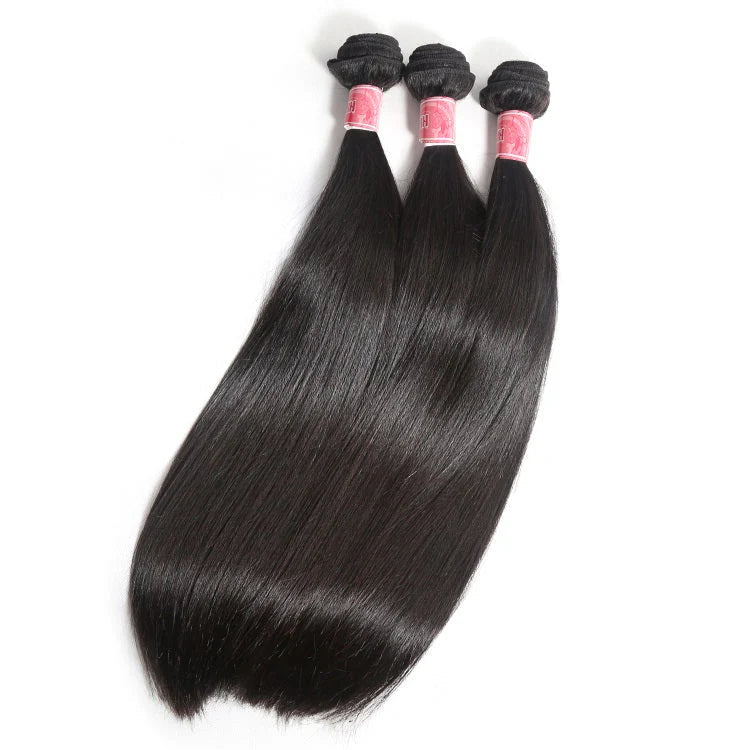 Hair 9A/10A12A Straight Silky Straight Full 3 Human Hair Bundles With with 6x6 HD Closure