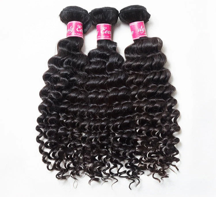 Hair 9A/10A/12A Deep Wave 3 Bundles with 13x6 Frontal with Preplucked Hairline