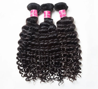Hair 9A/10A/12A Deep Wave 3 Bundles with 13x6 Frontal with Preplucked Hairline