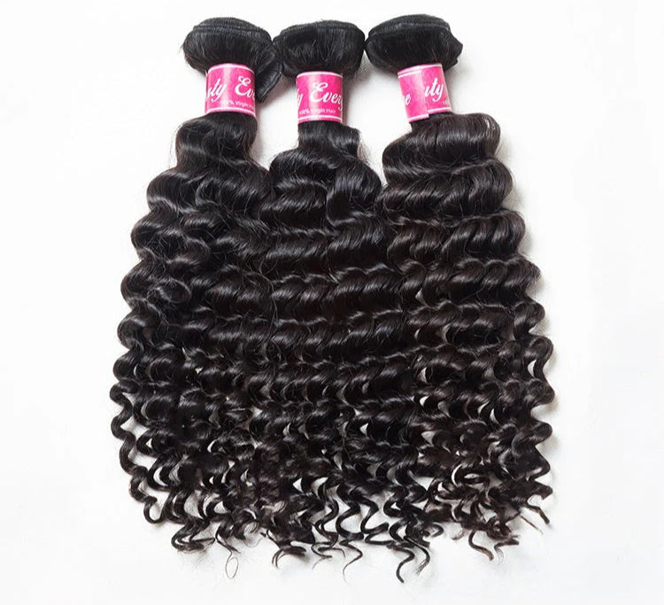 Hair 9A/10A/12A Deep Wave Human Hair 3 Bundles with 13x4 Lace Frontal