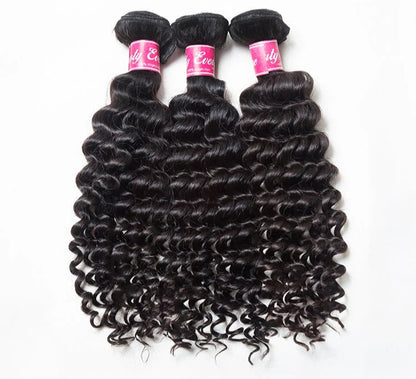 Hair 9A/10A/12A Deep Wave Human Hair 3 Bundles with 13x4 Lace Frontal