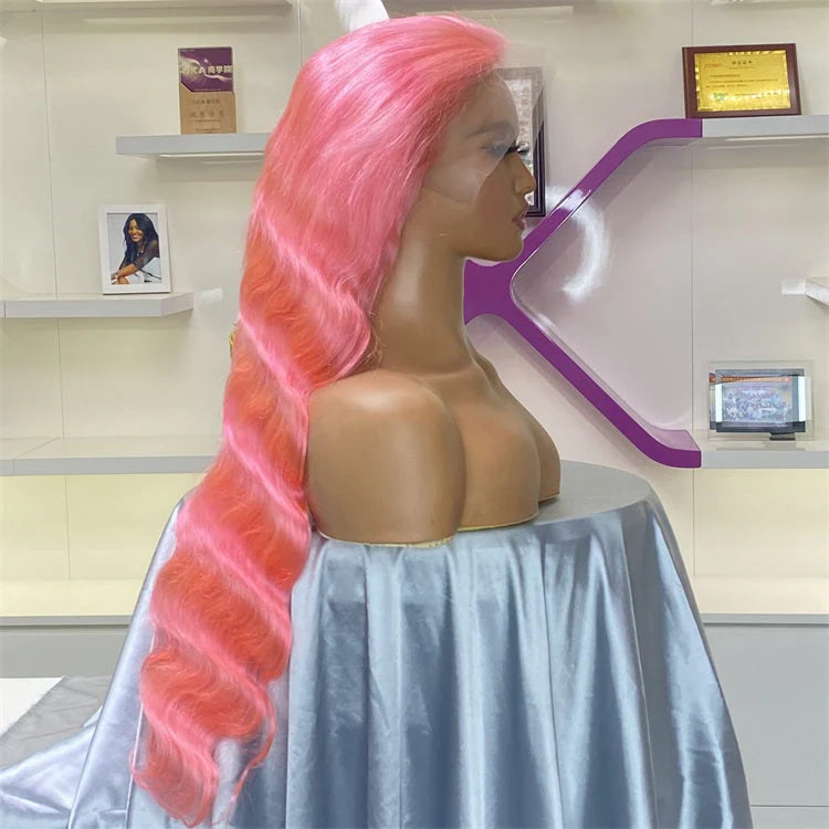 Hair 13x4 Pink Body Wave Lace Front Wig Pre-plucked Body Colored Human Hair Wig