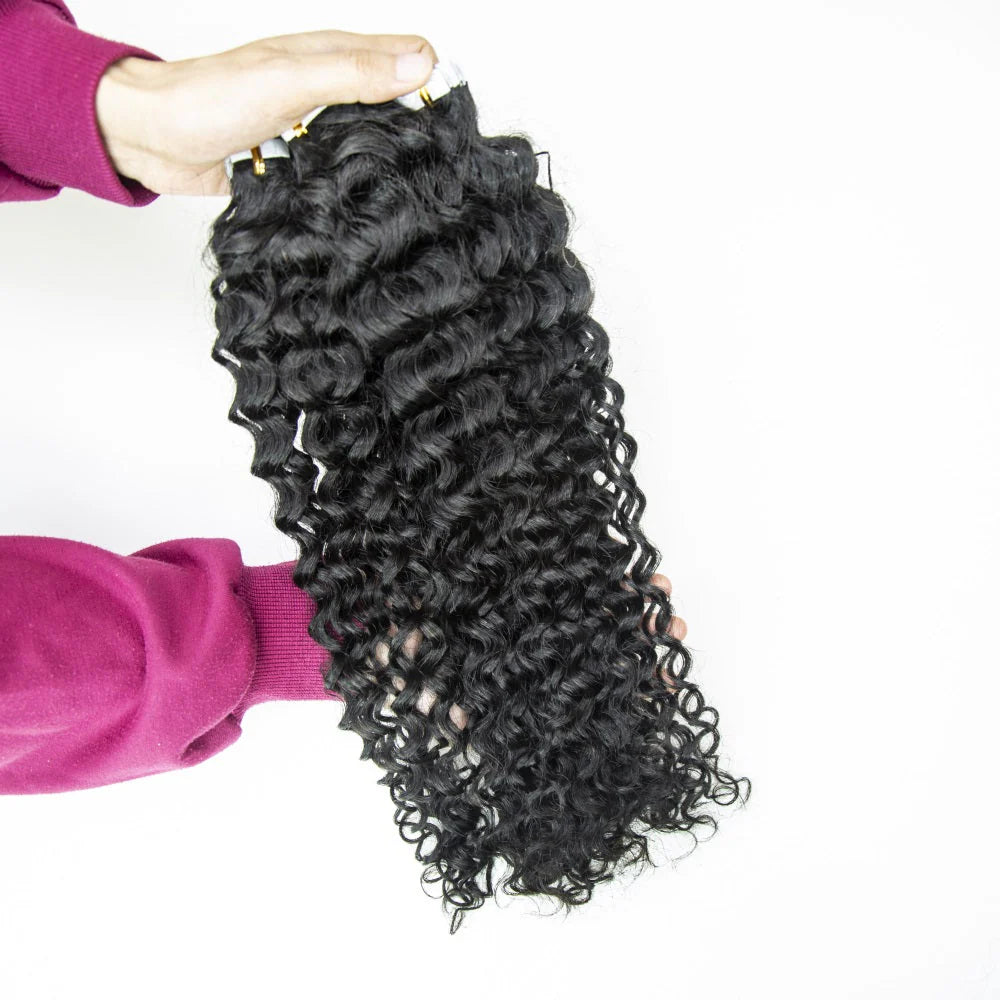 Hair Invisible Tape In Virgin Jerry Curl Tape Ins Hair Extensions 100% Human Hair