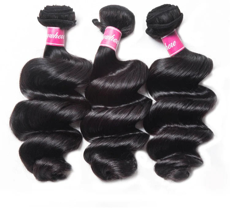 Hair 9A/10A/12A Loose Wave 3 Bundles with 13x6 Frontal with Preplucked Hairline