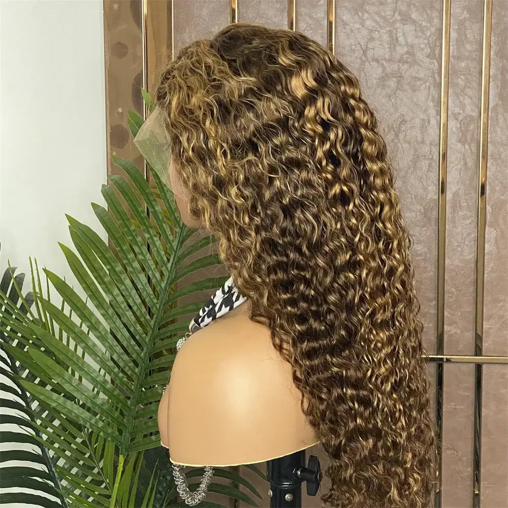 Hair Highlight 4/27 Brown Color Water Wave Wig 13x4 Lace Front Human Hair Wig