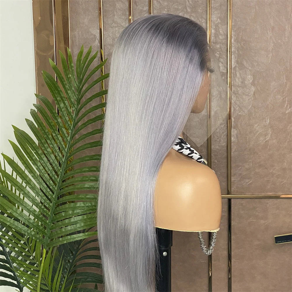 Hair Silver Color Straight Lace Front Wig 13x4 Straight Human Hair Wig Silver Gray Wig