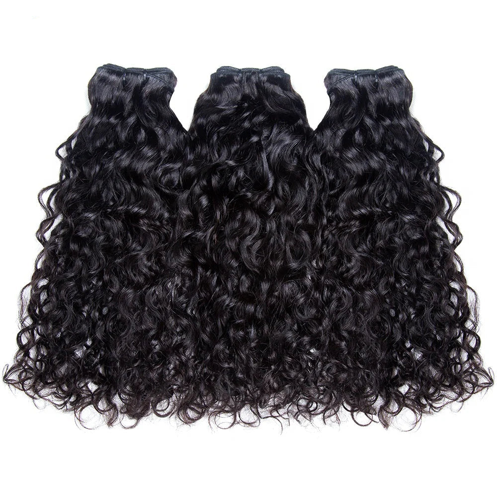 Hair 9A/10A12A Brazilian Water Wave 3 Bundles Human Hair Bundles with 5x5 Closure Small Knots