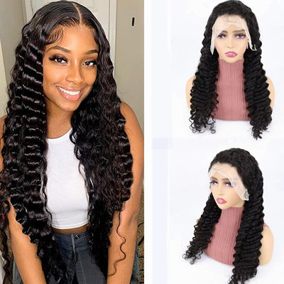 Deep Wave Lace Front Wig Human Hair – 13x4 Half Lace, Full Hand-Weaving, Dyeable, for All Skin Tones & Face Shapes