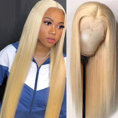 Elegant Golden Real Hair Lace Wig | Medium Long | Customizable Style