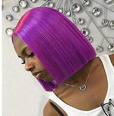 Purple Bob Wig - European & American Style Short Straight Hair