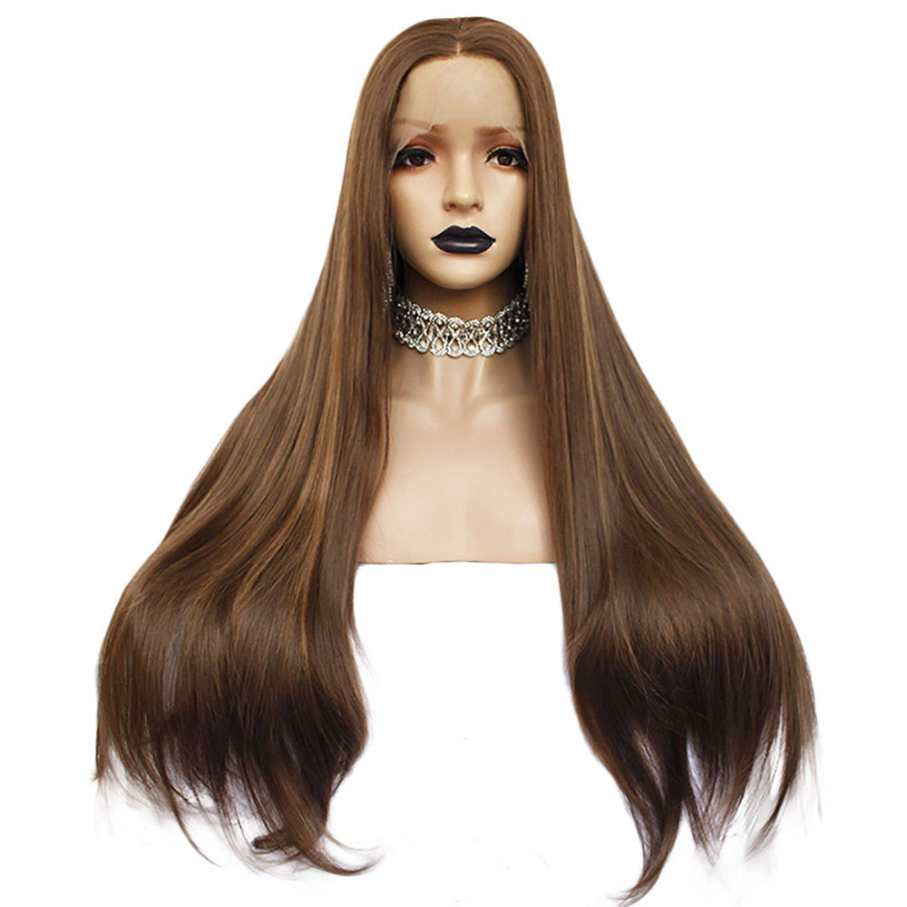 26-Inch Brown Curly Wig – 180 Density Matte High-Temperature Silk, Front Lace Mesh, Half Hand-Woven, European & American Style