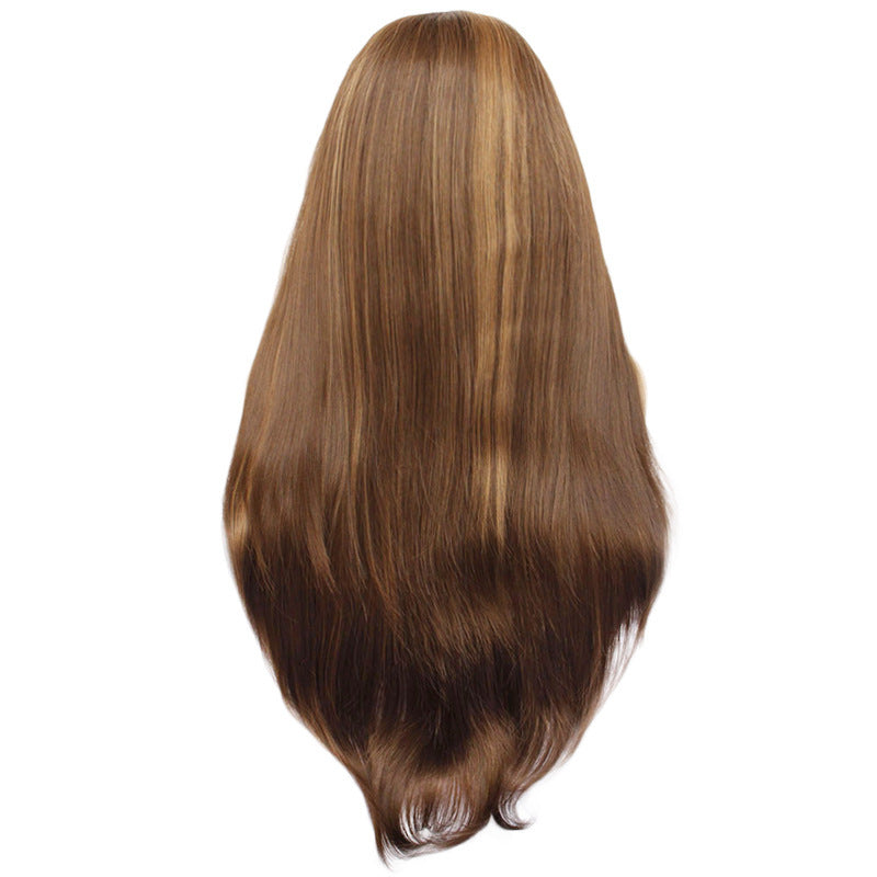 26-Inch Brown Curly Wig – 180 Density Matte High-Temperature Silk, Front Lace Mesh, Half Hand-Woven, European & American Style