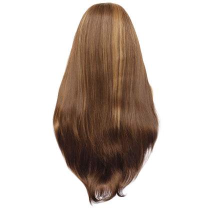 26-Inch Brown Curly Wig – 180 Density Matte High-Temperature Silk, Front Lace Mesh, Half Hand-Woven, European & American Style