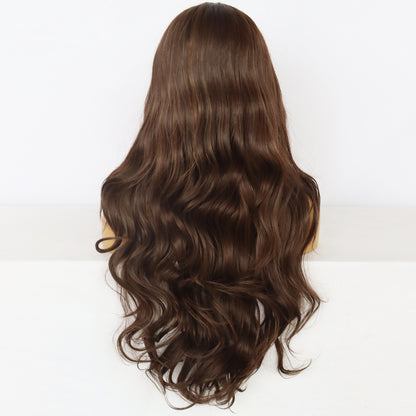 26-Inch Brown Curly Wig – 180 Density Matte High-Temperature Silk, Front Lace Mesh, Half Hand-Woven, European & American Style