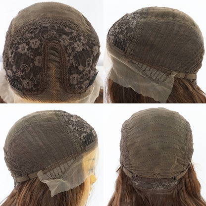 26-Inch Brown Curly Wig – 180 Density Matte High-Temperature Silk, Front Lace Mesh, Half Hand-Woven, European & American Style