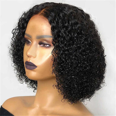 Luxury BOB Kinky Curly Wig with Qi Bangs - 7A Brazilian Virgin Remy Hair for Women