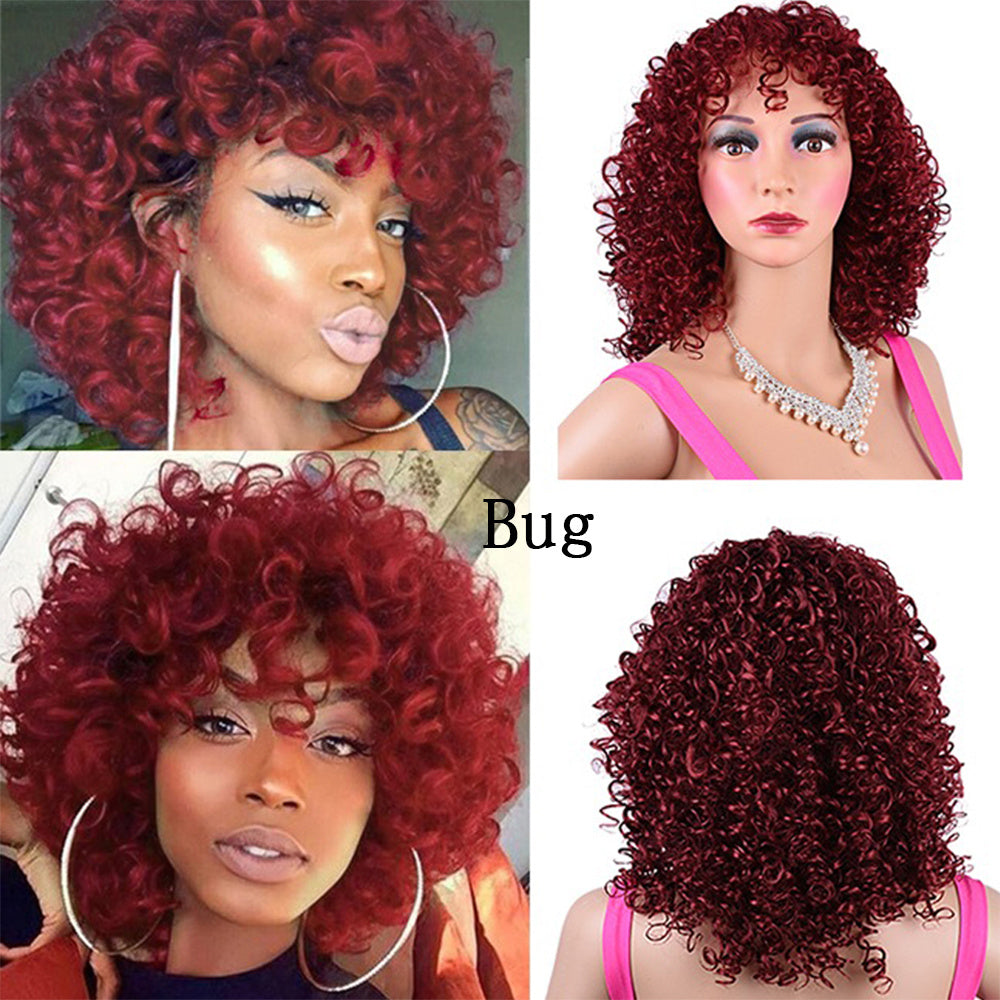 Chic Synthetic Afro Curly Wig with Qi Bangs – Sweet and Cute Style for Black Women