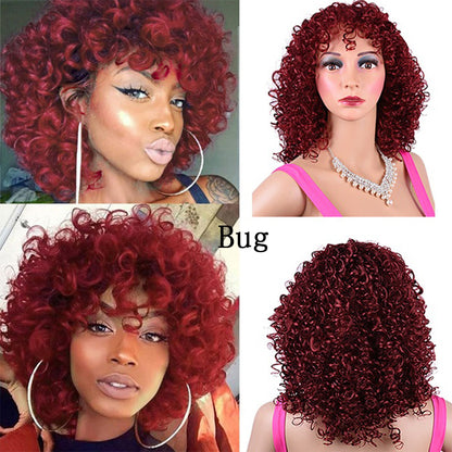 Chic Synthetic Afro Curly Wig with Qi Bangs – Sweet and Cute Style for Black Women