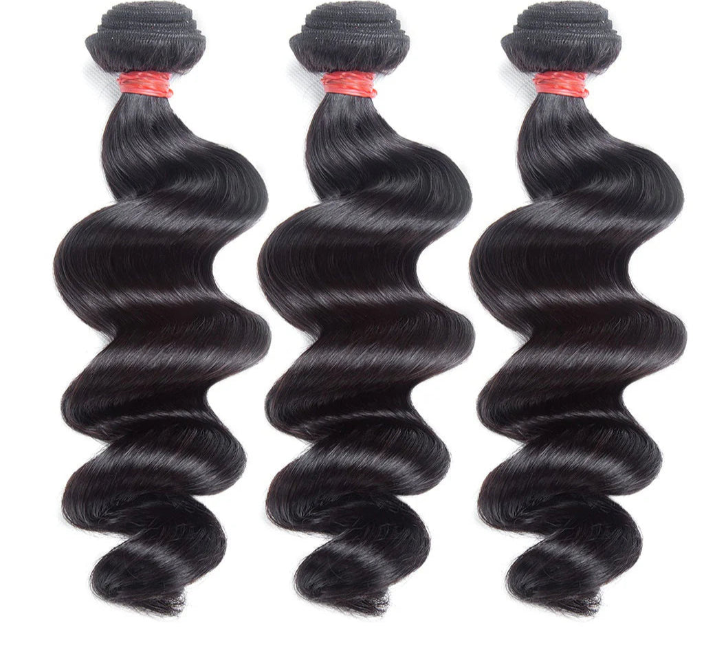 Hair 9A/10A/12A Loose Wave 3 Bundles with 13x6 Frontal with Preplucked Hairline