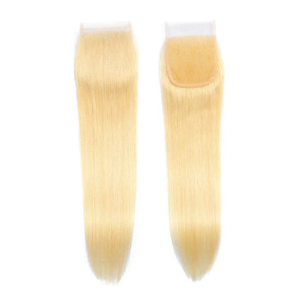 Hair #613 Blonde Straight Hair 3 Bundles with 5x5 HD Closure