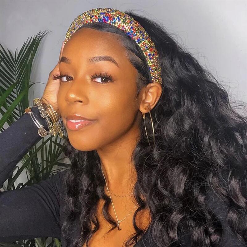 Hair 250% Density Headband Human Hair Wig Loose Wave None Lace Easy to Wear