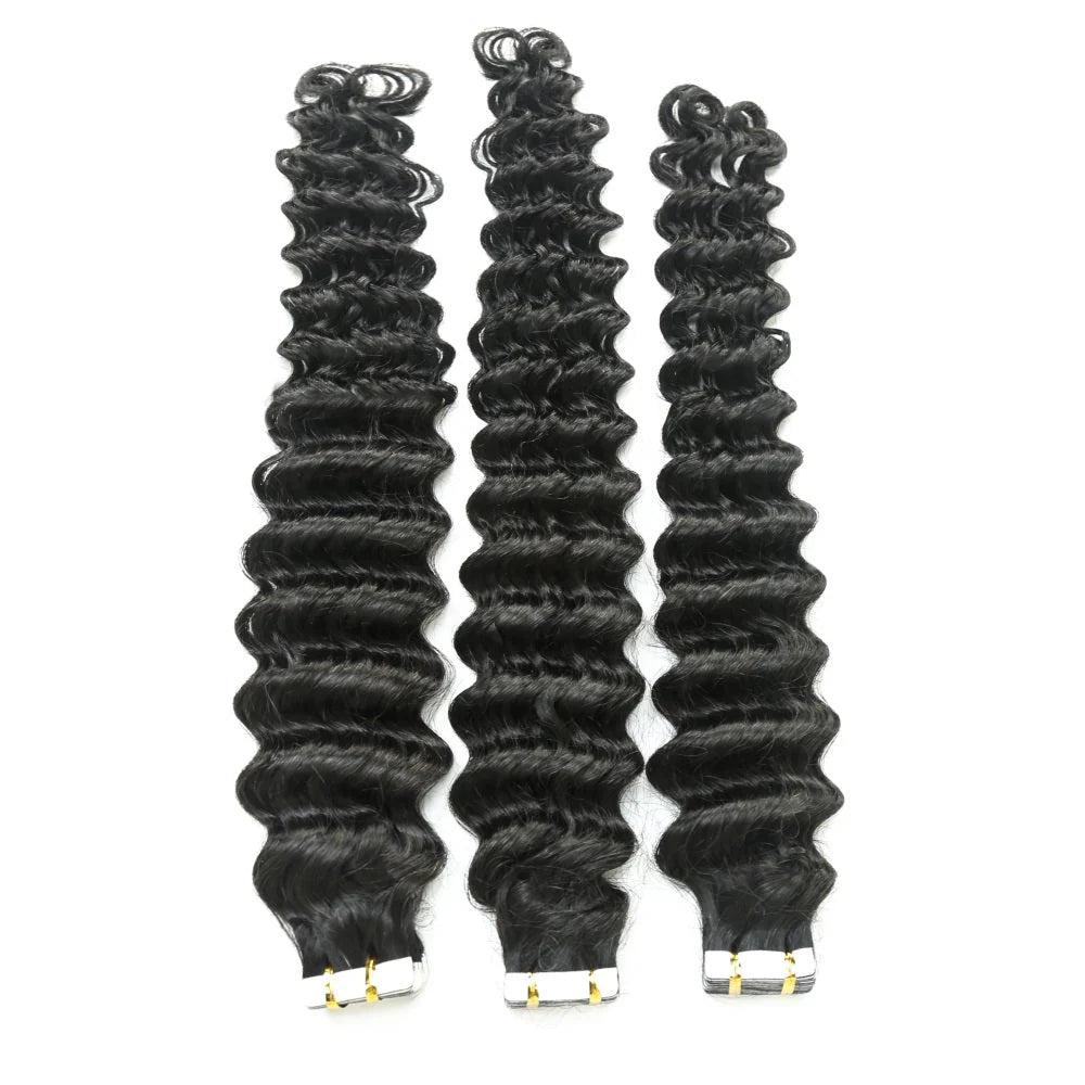 Hair Virgin Human Hair Deep Wave Tape in Hair Extension Unprocessed Hair Deep Wave Tape ins