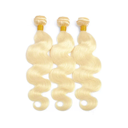 Hair #613 Blonde Body Wave 3 Bundles with 4x4 Transparent Lace Closure