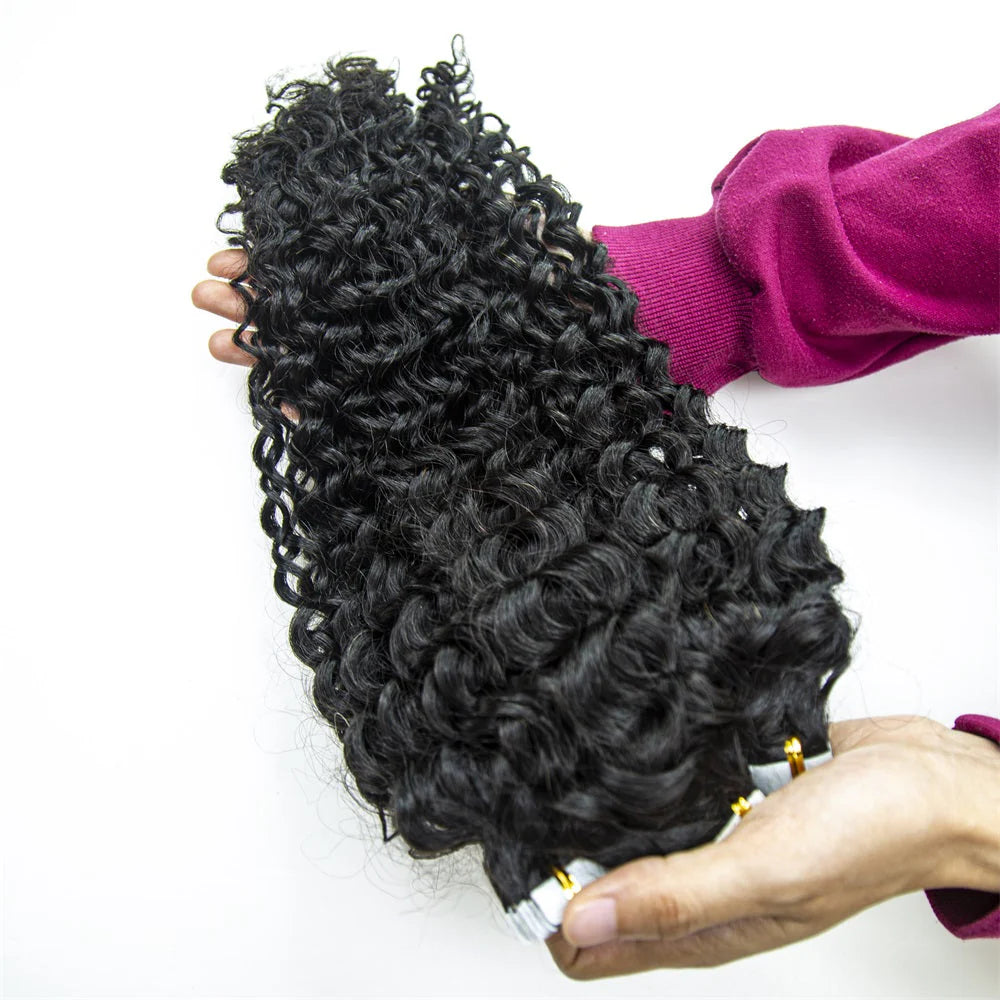 Hair Invisible Tape In Virgin Jerry Curl Tape Ins Hair Extensions 100% Human Hair