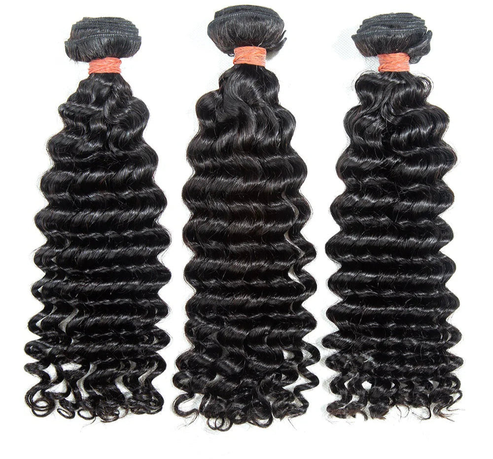Hair 9A/10A/12A Deep Wave 3 Bundles with 13x6 Frontal with Preplucked Hairline