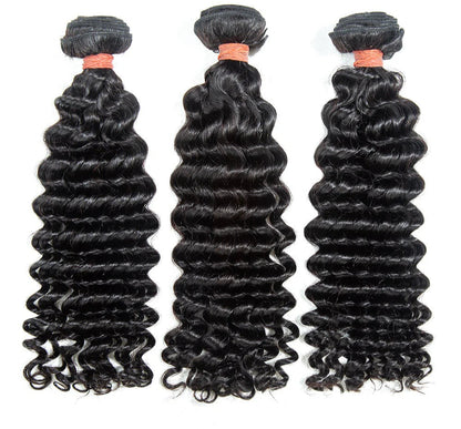 Hair 9A/10A/12A Deep Wave 3 Bundles with 13x6 Frontal with Preplucked Hairline