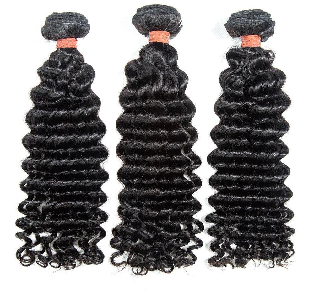 Hair 9A/10A/12A Deep Wave Human Hair 3 Bundles with 13x4 Lace Frontal