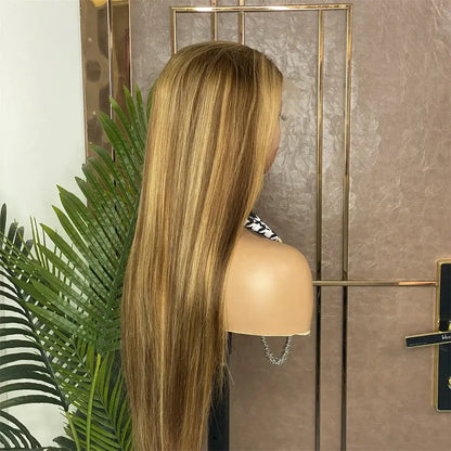 Hair Highlight 4/27 Straight Lace Front Wig Honey Blonde 13x4 Human Hair Wigs