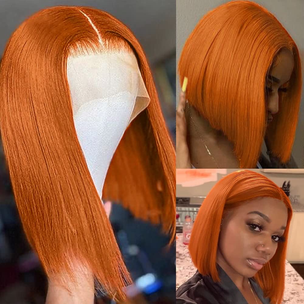 Hair 13x6 Ginger Orange Short Bob Wig Human Hair Lace Front Wig