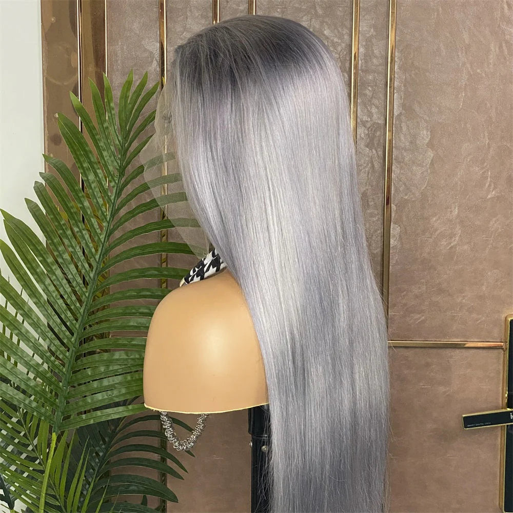 Hair Silver Color Straight Lace Front Wig 13x4 Straight Human Hair Wig Silver Gray Wig