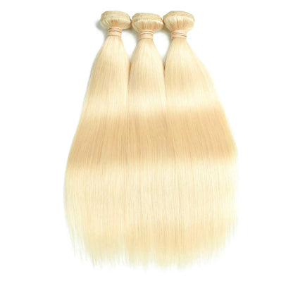Hair #613 Blonde Straight Human Hair 3 Bundles with 13x4 Frontal