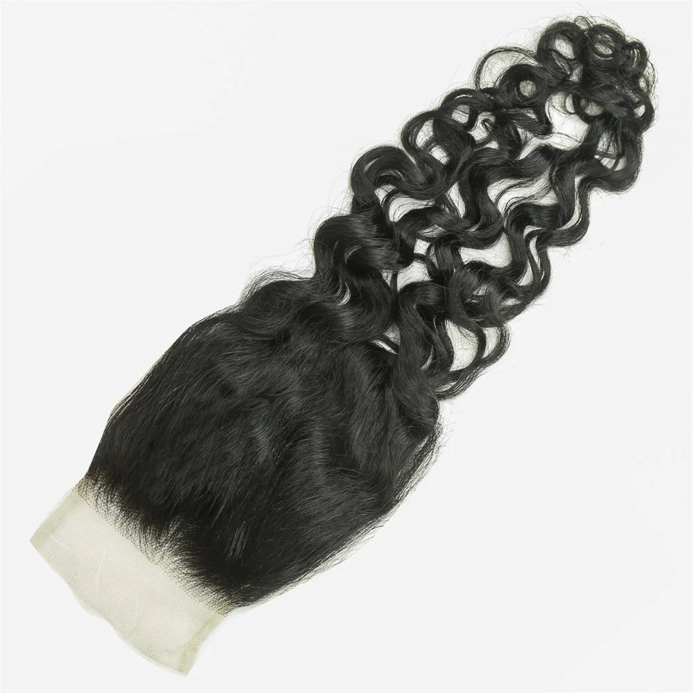 Hair 4x4 Transparent Lace Cloure Water Wave Free Part 100% Human Hair