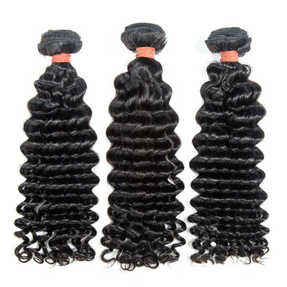 Hair 9A/10A12A Soft And Full Deep Wave Hair 3 Bundles with 5x5 Lace Closure