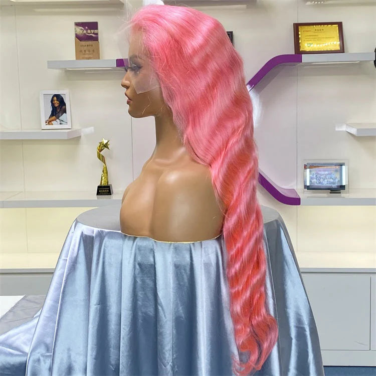 Hair 13x4 Pink Body Wave Lace Front Wig Pre-plucked Body Colored Human Hair Wig