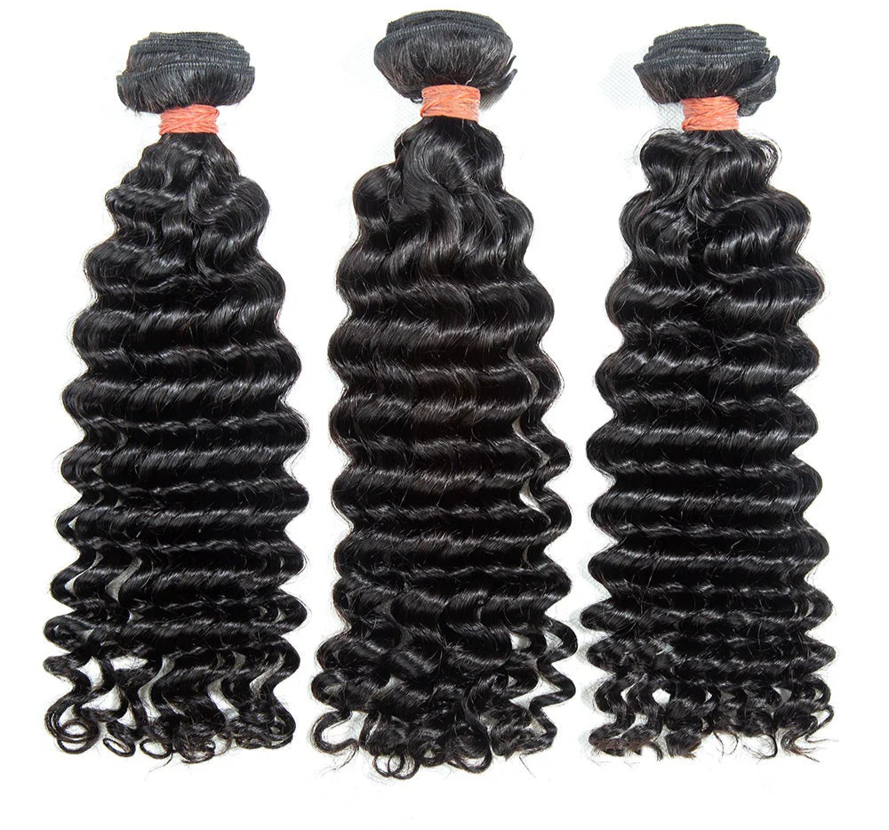 Hair 9A/10A12A Deep Wave Thick 3 Human Hair Bundles With with 6x6 HD Closure