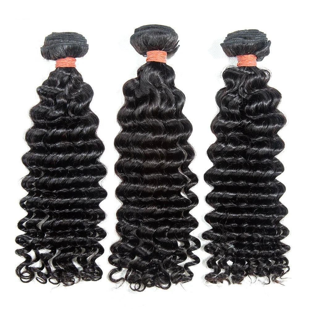 Hair Deep Wave Hair 3 Bundles with 4x4 Lace Closure Human Hair