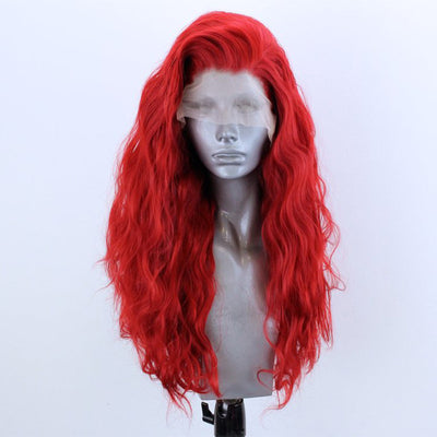 Luxurious Red Curly Lace Front Wig – Medium Long, Half-Hand Crocheted